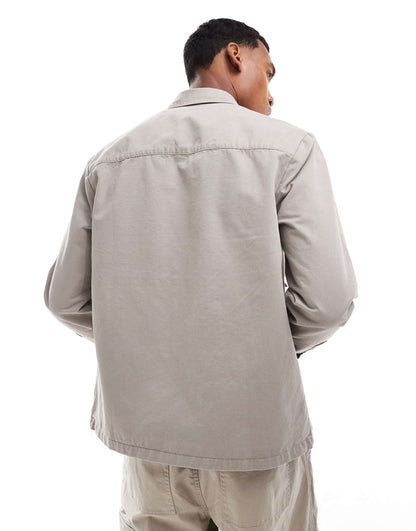 Overshirt With Square Collar And Patch Pocket