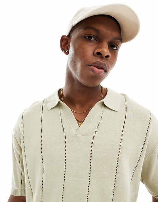 Textured Knitted Polo Shirt