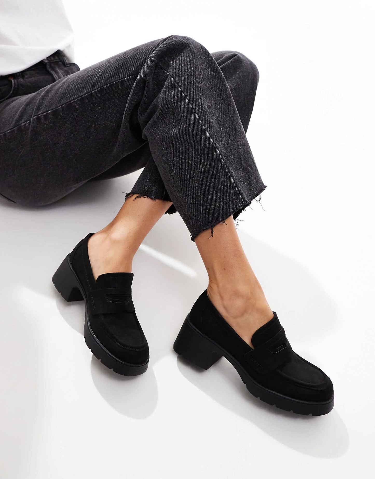 Wide Fit Scribble Chunky Mid Heeled Loafers