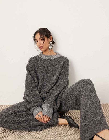 Boucle Knit Oversized Jumper Co-Ord With Contrast Neck