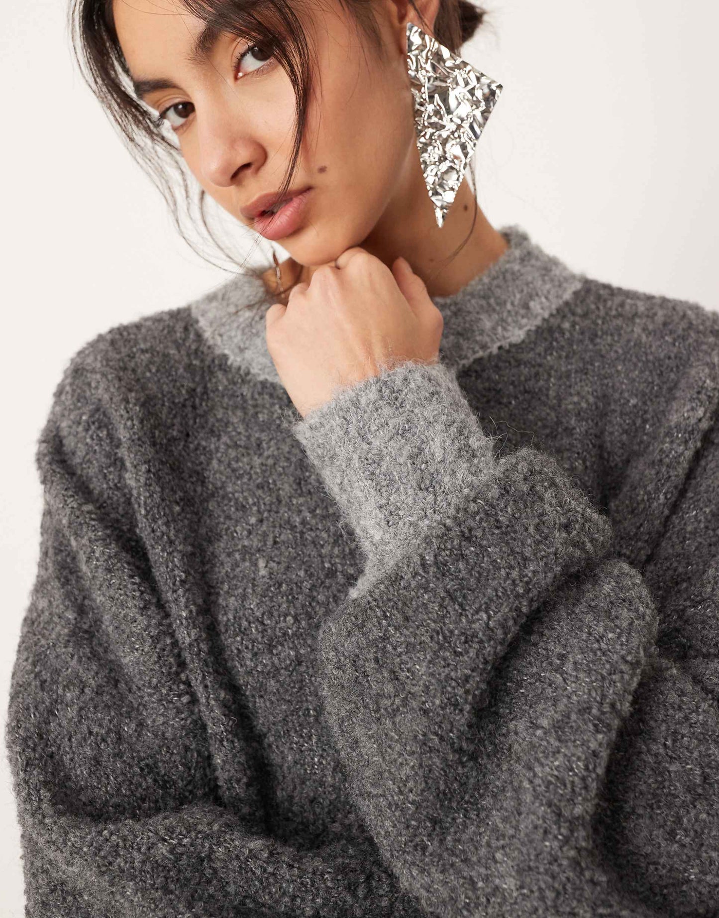 Boucle Knit Oversized Jumper Co-Ord With Contrast Neck