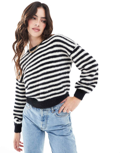 Fluffy Detail  Stripe Jumper