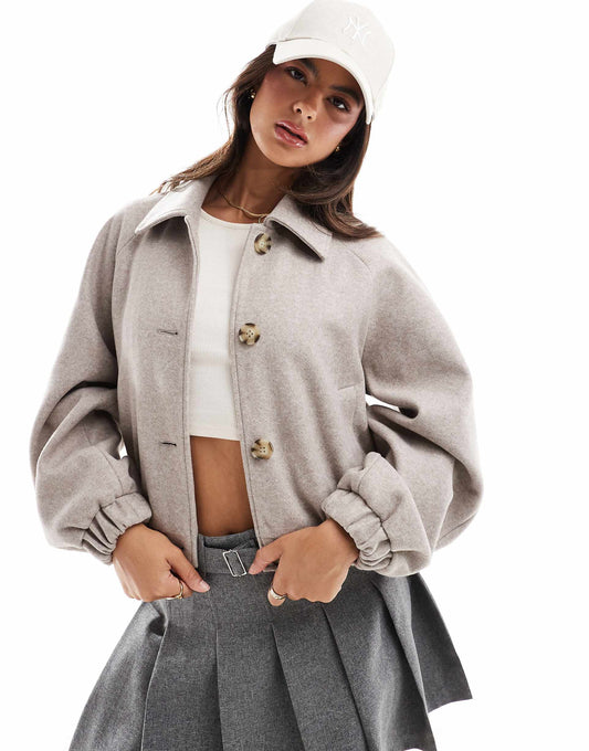 Button Through Short Jacket With Collar Detail