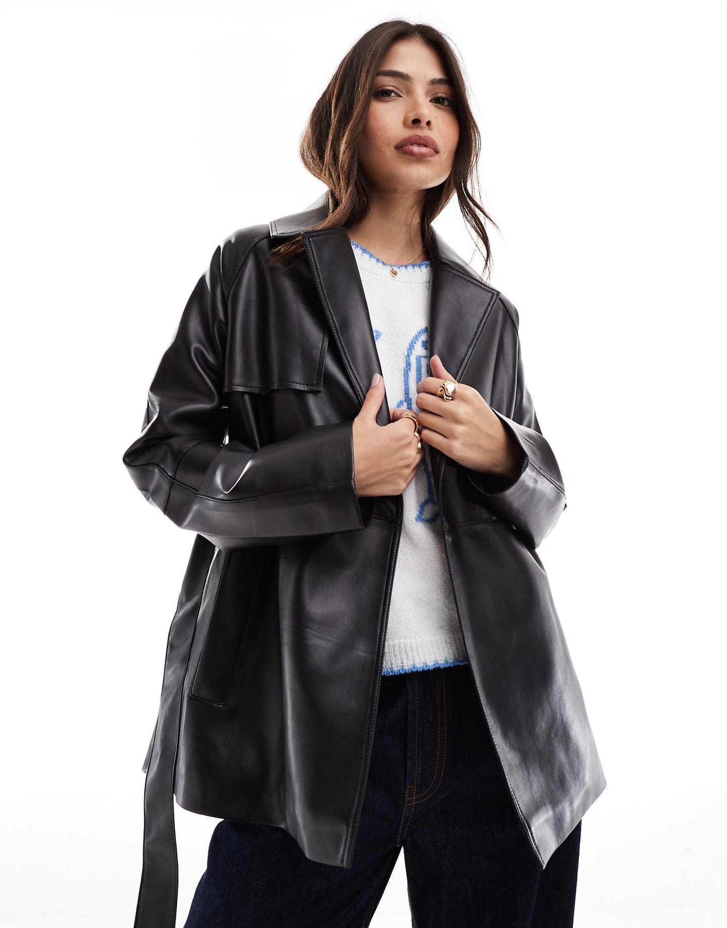 Faux Leather Short Trench Coat