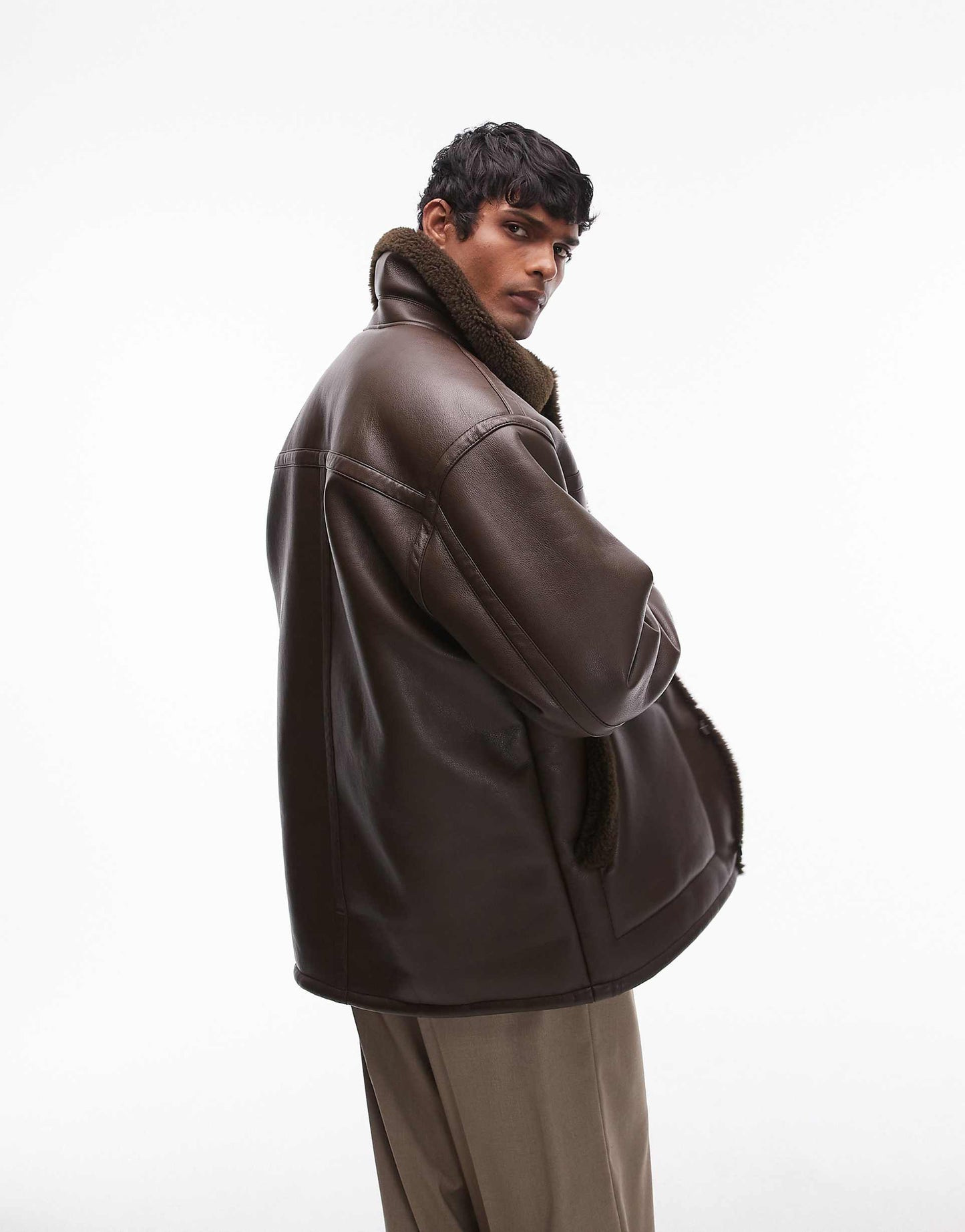 Faux Shearling Jacket With Shearling Collar