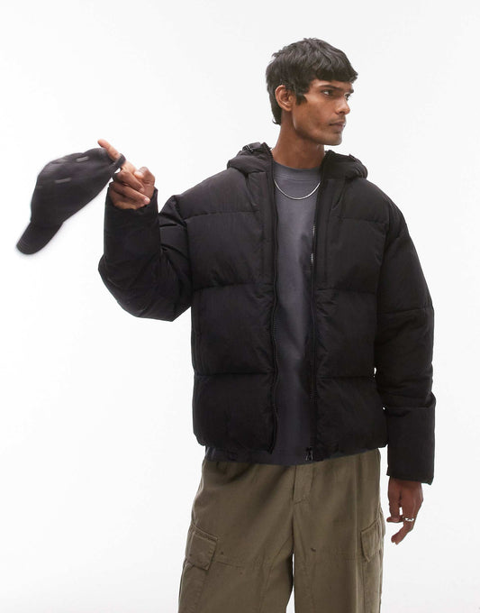 Textured Hooded Puffer Jacket