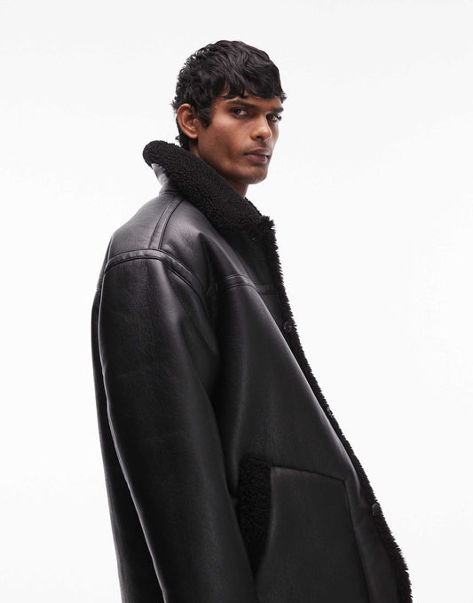 Faux Shearling Jacket With Shearling Collar