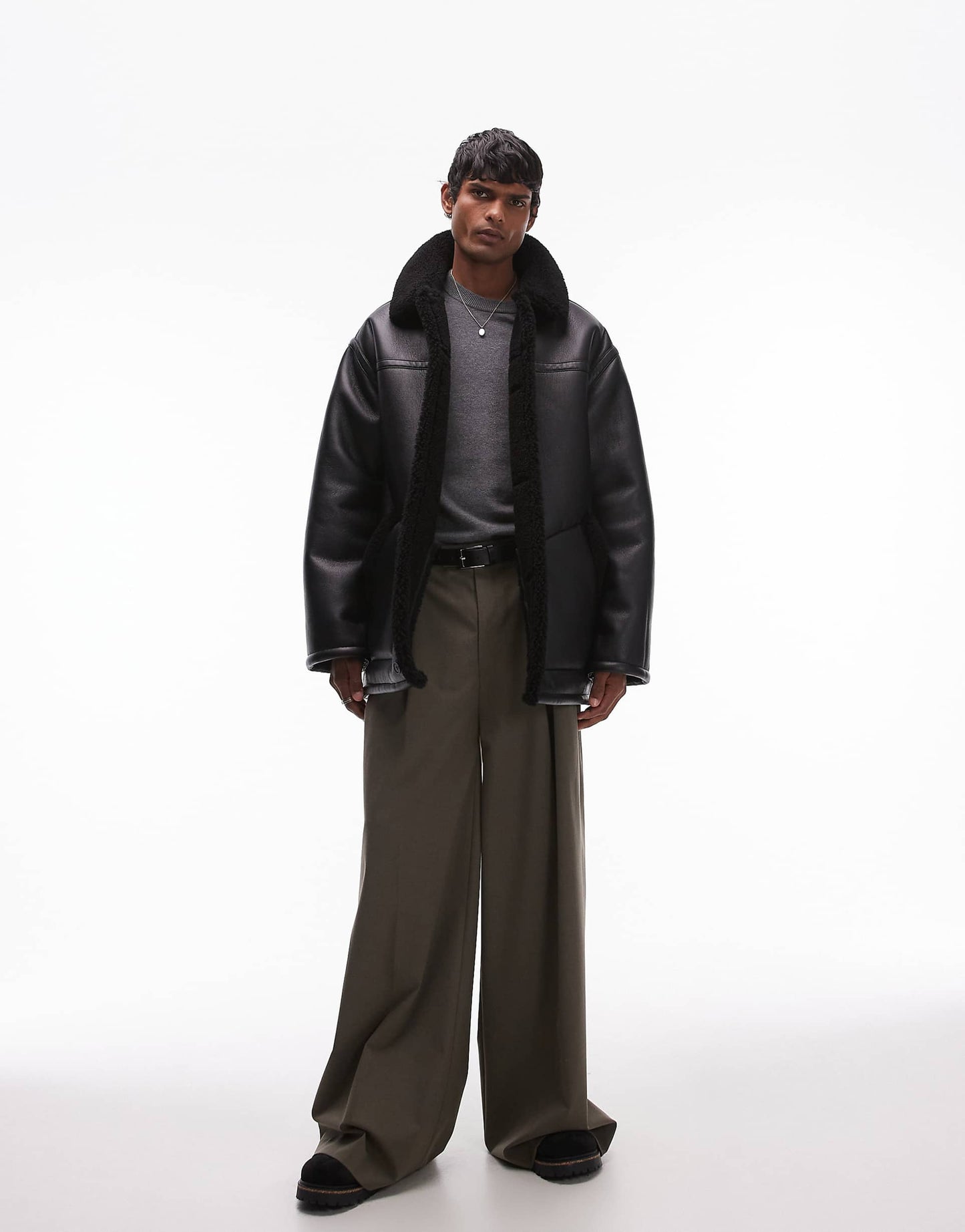 Faux Shearling Jacket With Shearling Collar