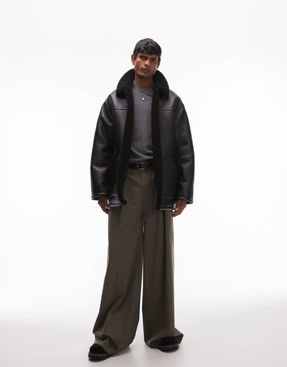 Faux Shearling Jacket With Shearling Collar