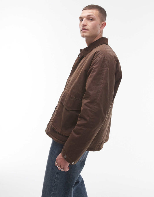 Wax Look Jacket With Faux Fur Collar