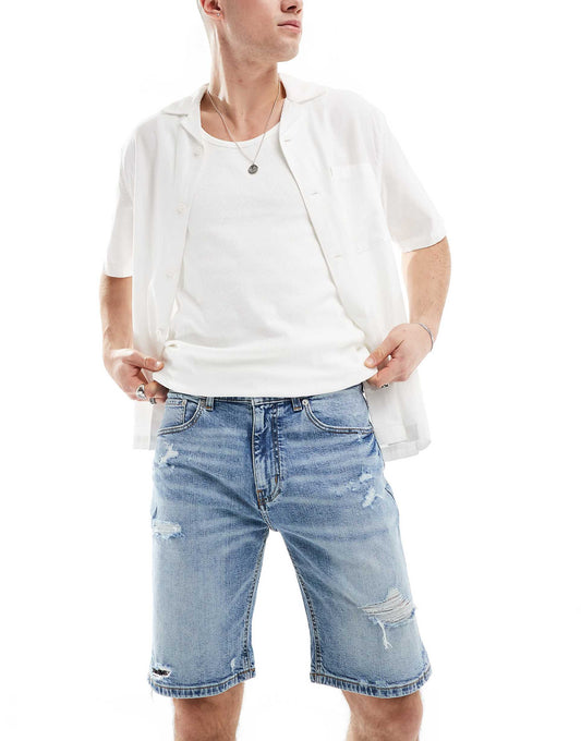 Slim Fit Ripped Denim Shorts