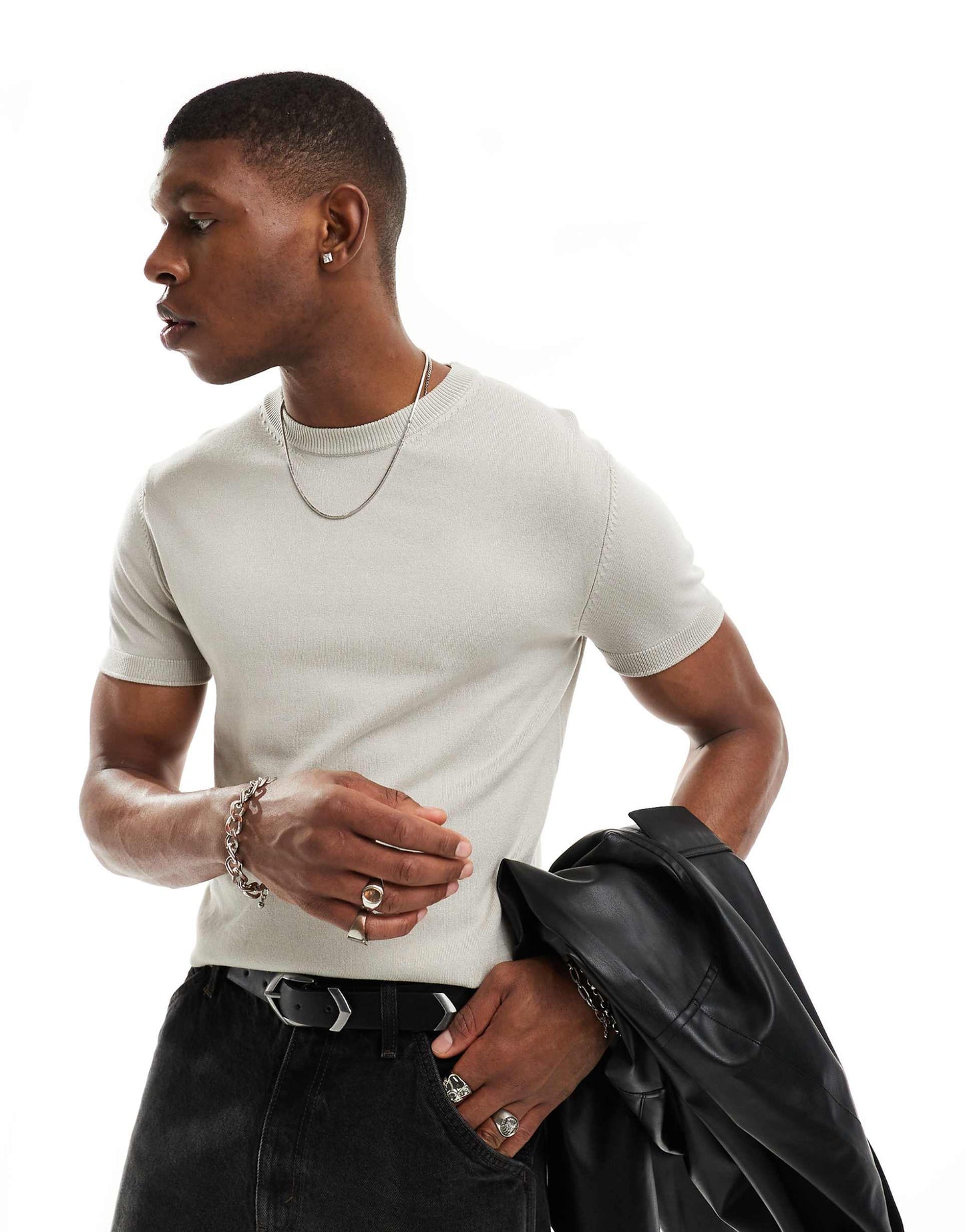 Fine Knitted Muscle Fit T-Shirt