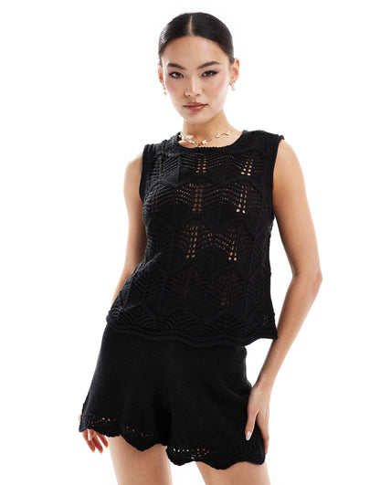 Crochet Knitted Vest Top Co-Ord