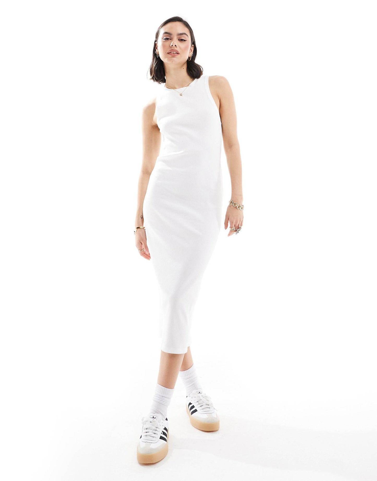 Ribbed Racer Neck Midi Dress