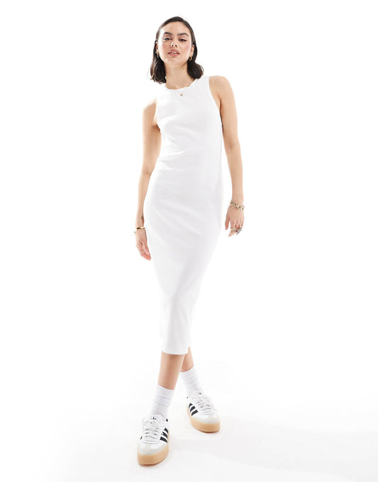 Ribbed Racer Neck Midi Dress
