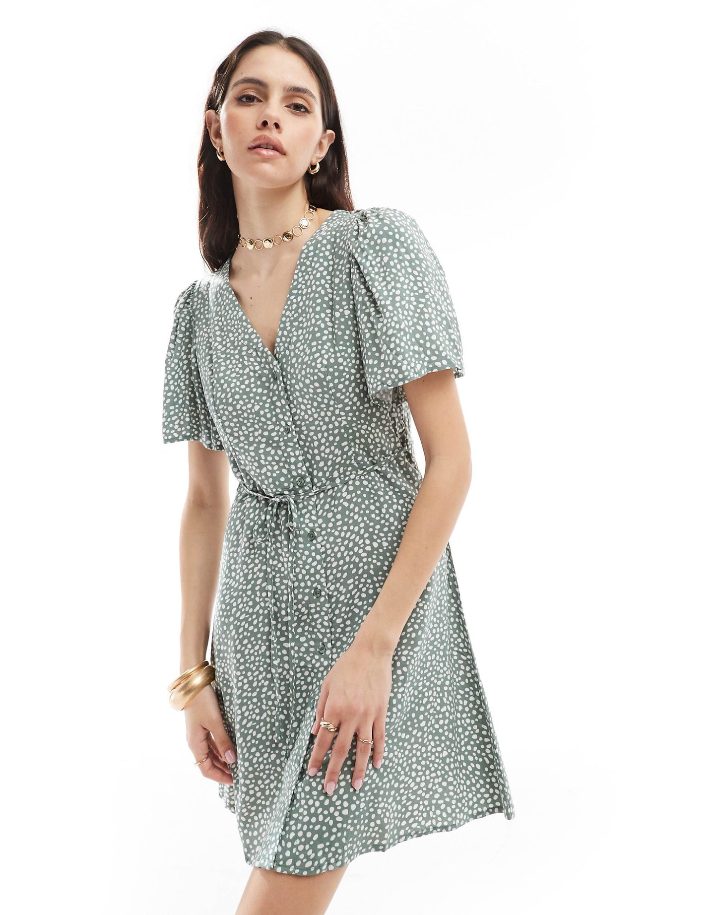 Button Through Mini Skater Dress