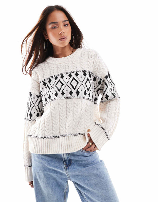 Round Neck Argyle Knitted Jumper