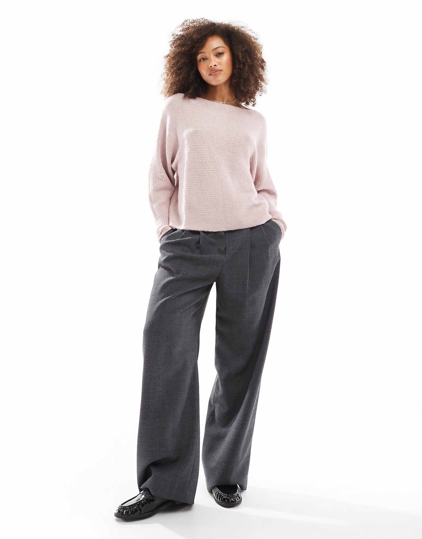 Ribbed Wide Neck Knitted Jumper