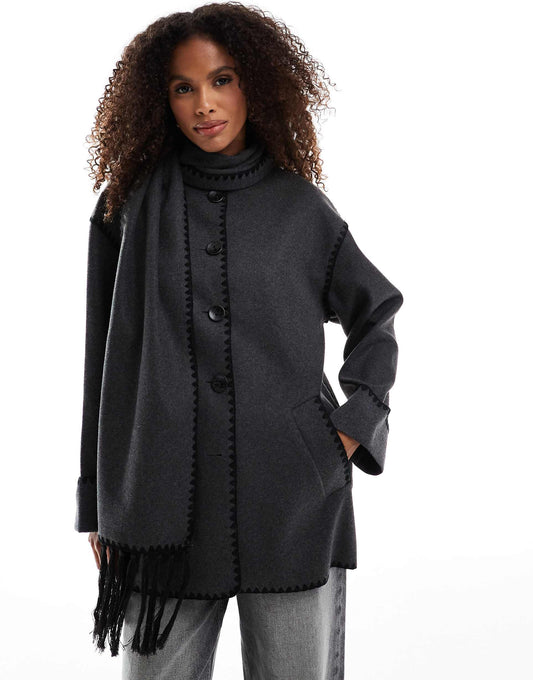 Wool Look Scarf Coat