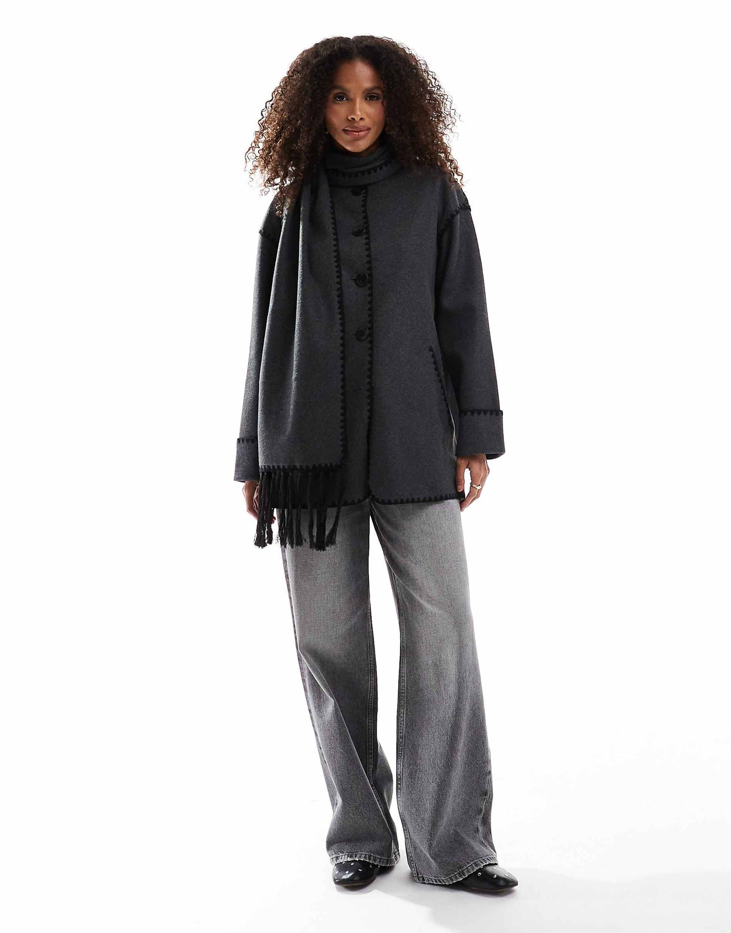 Wool Look Scarf Coat