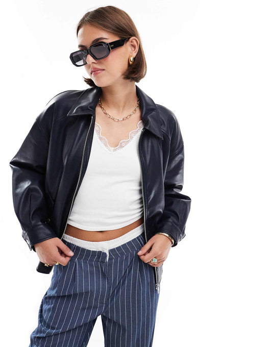 Faux Leather Bomber Jacket