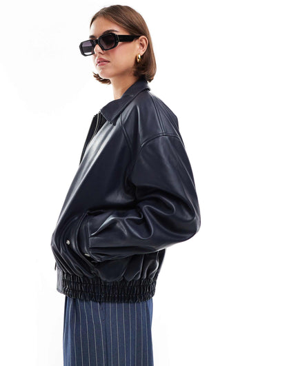 Faux Leather Bomber Jacket