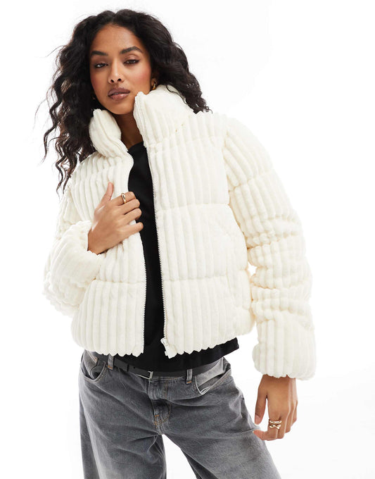 Funnel Neck Corduroy Puffer