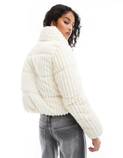 Funnel Neck Corduroy Puffer