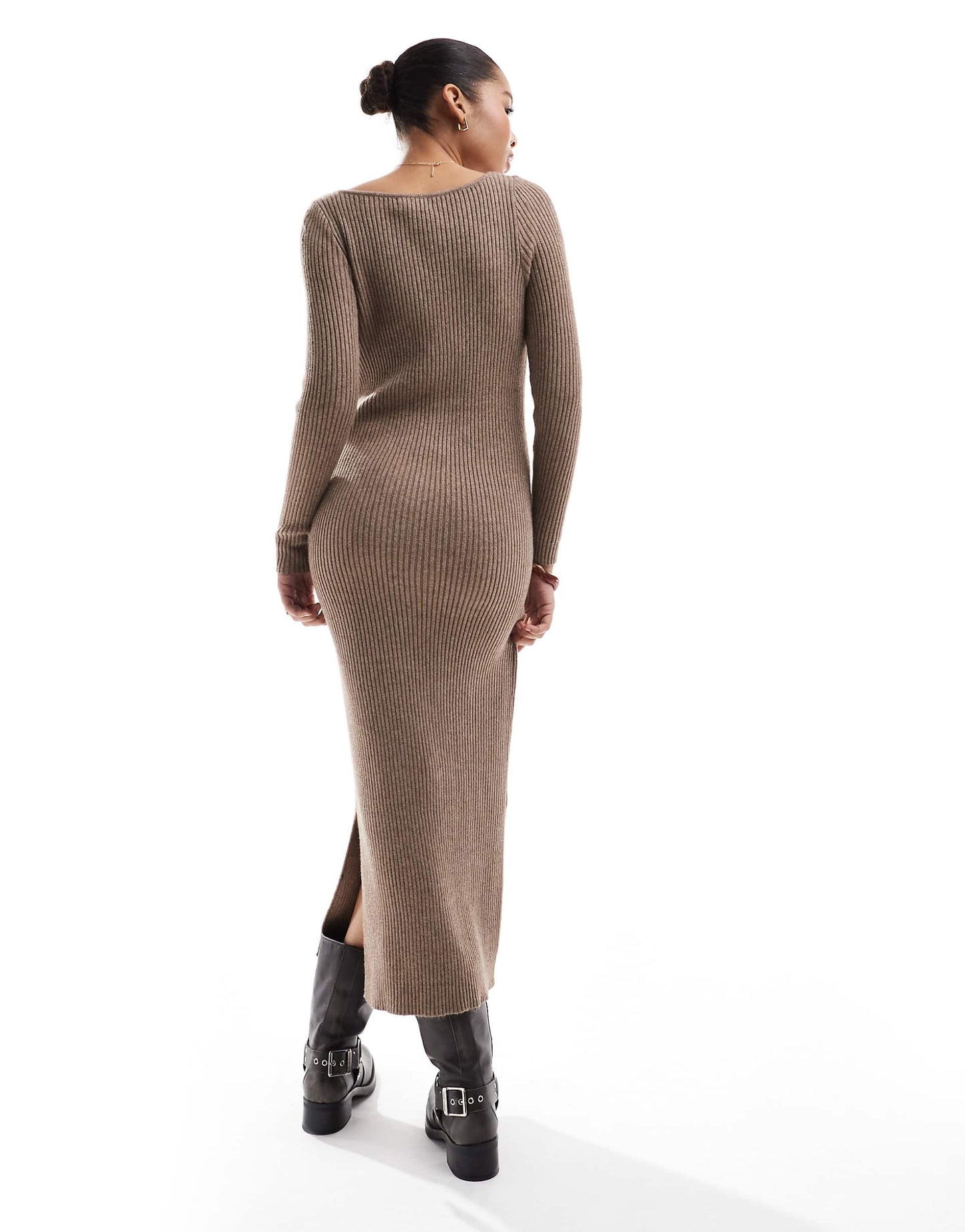Boat Neck Ribbed Midaxi Dress