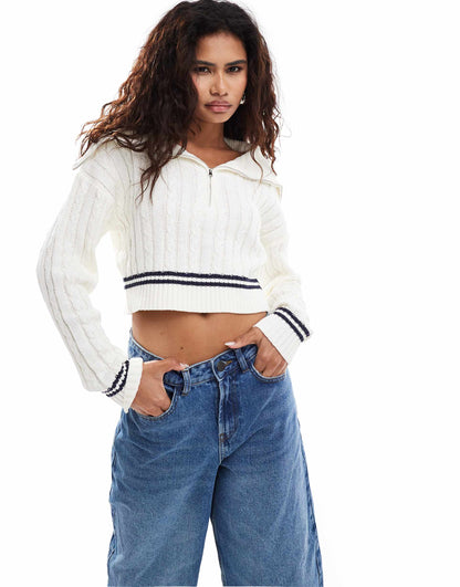 Knitted Crop Collar Detail Jumper