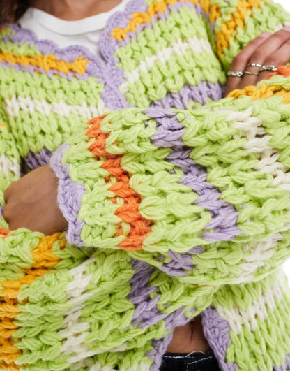 Open Knit Bright Green Stripe Cardigan