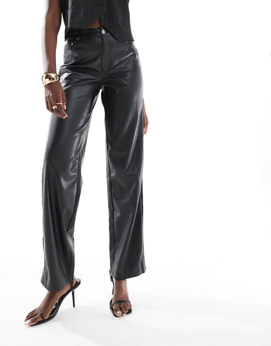 Tall High Waist Faux Leather Straight Trousers