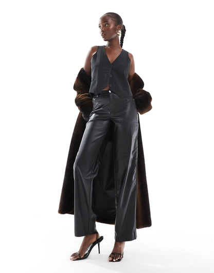 Tall High Waist Faux Leather Straight Trousers