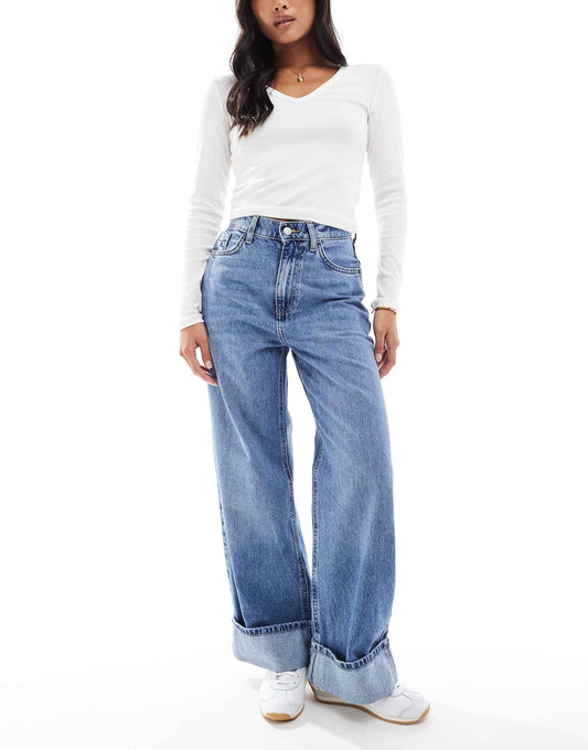 Petite Hope High Waist Cuffed Wide Leg Jeans
