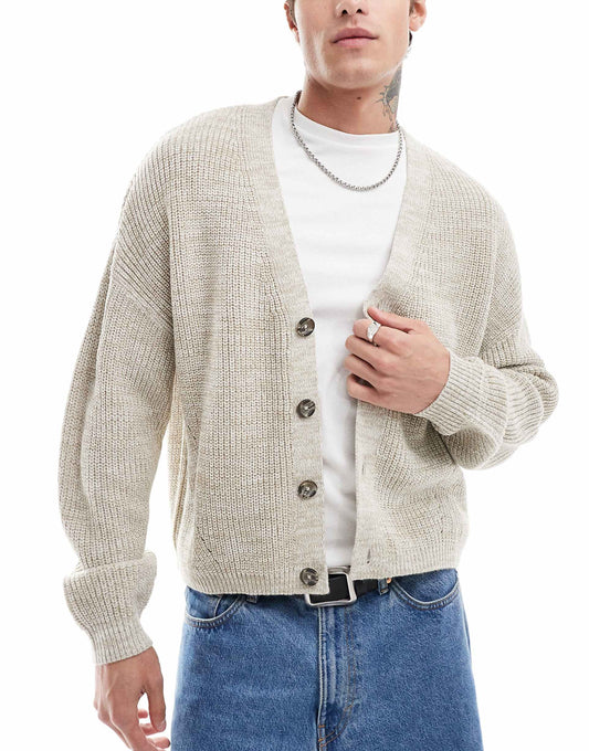 Relaxed Knitted Fisherman Rib Cardigan