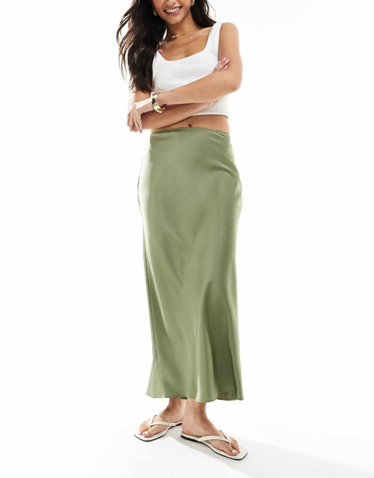 Satin Bias Midi Skirt