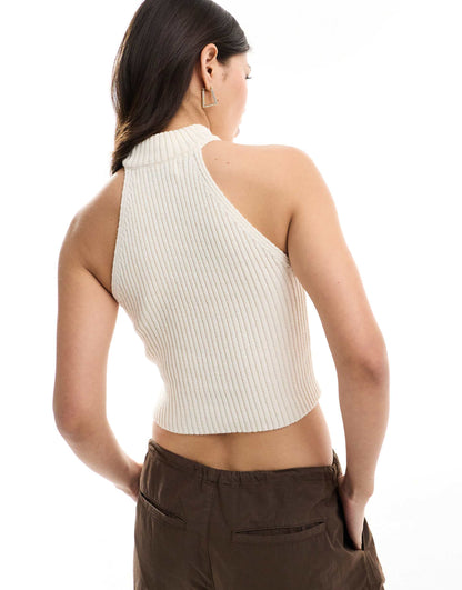 Halterneck Ribbed Knitted Top