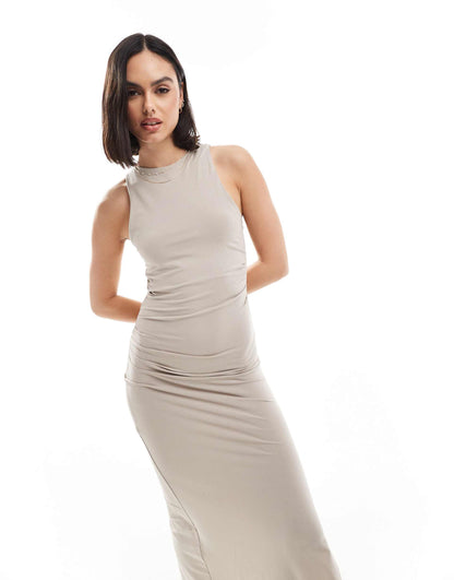 Racer Neck Bodycon Maxi Dress