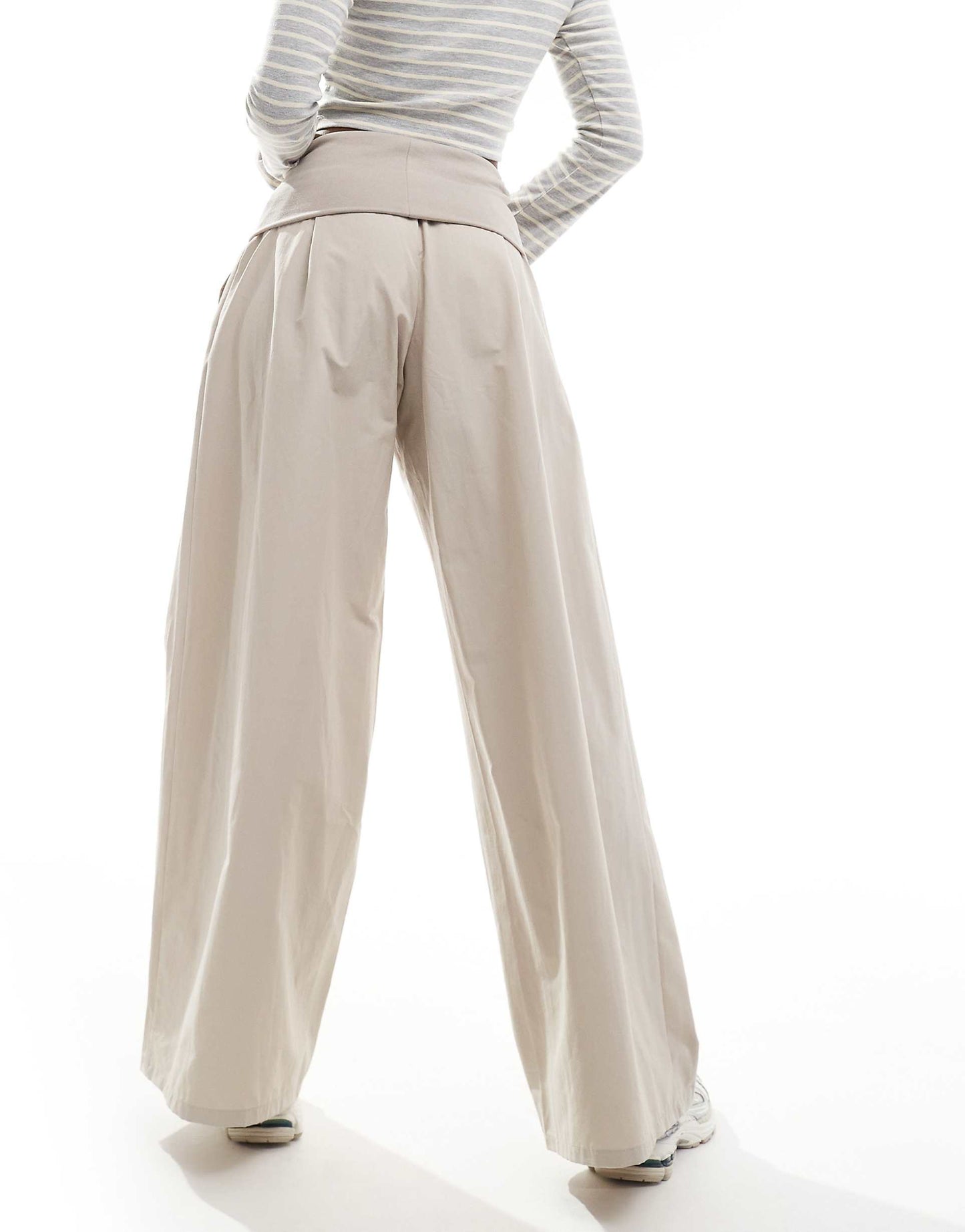 Poplin Fold Over Wide Leg Trousers