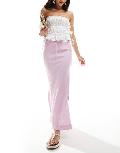 Tie Waist Linen Maxi Skirt