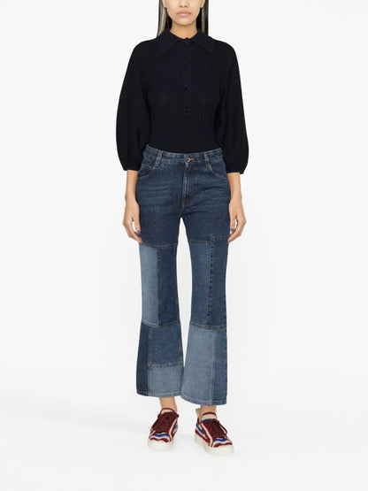 Patchwork Cropped Flared Jeans