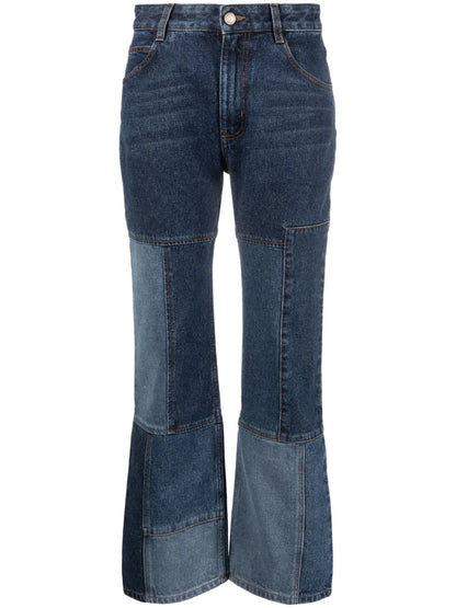 Patchwork Cropped Flared Jeans