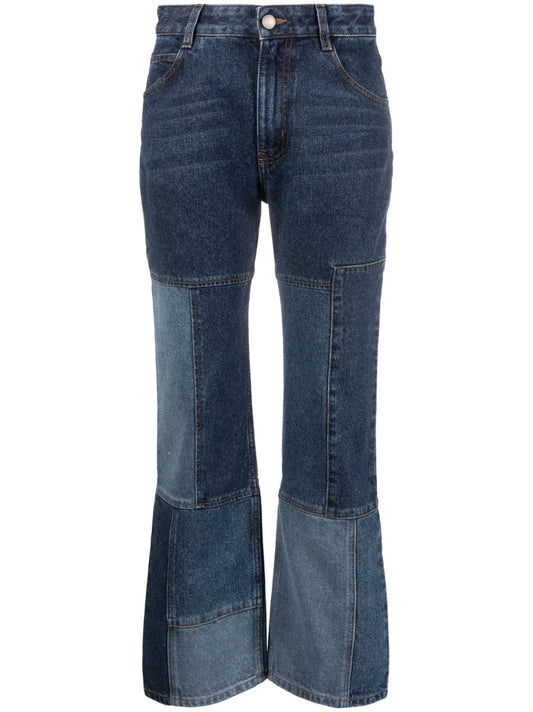 Patchwork Cropped Flared Jeans