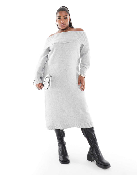 Curve Off Shoulder Midaxi Knitted Dress