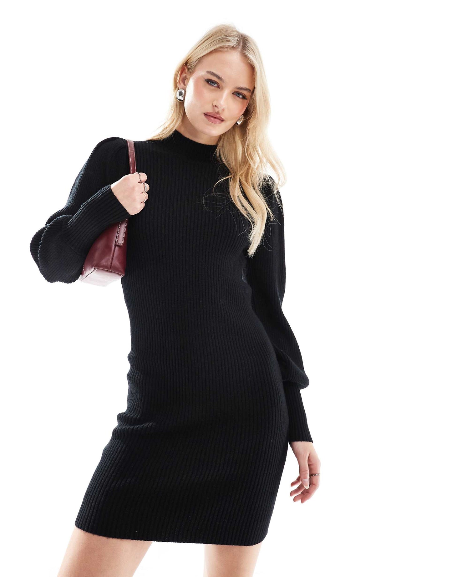 Tall High Neck Jumper Dress With Bell Sleeve