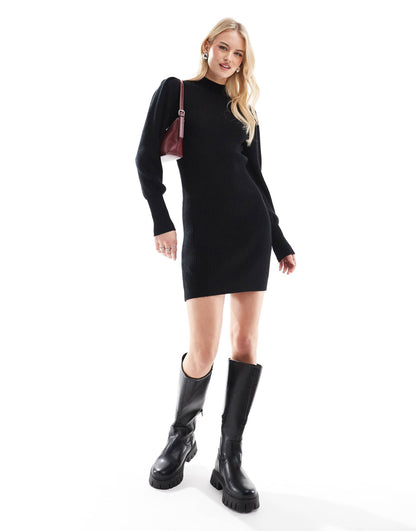 Tall High Neck Jumper Dress With Bell Sleeve