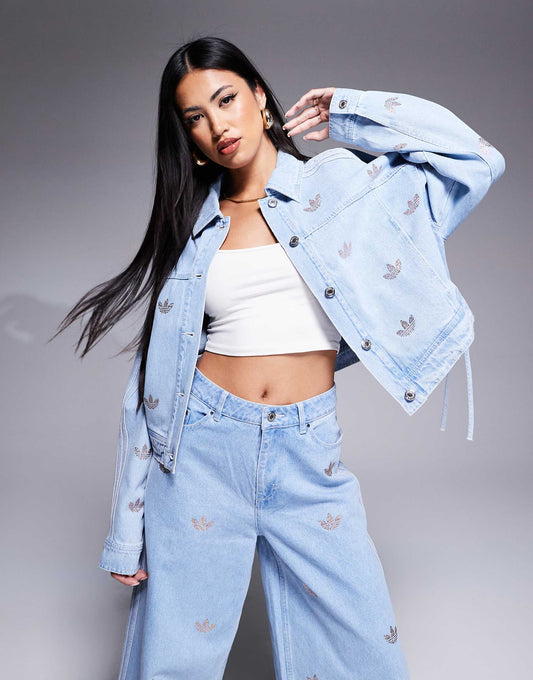 Denim Jacket With Rhinestone Embellishment