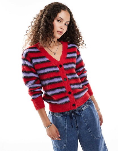 Brushed Stripe V-Neck Cardigan