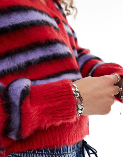 Brushed Stripe V-Neck Cardigan