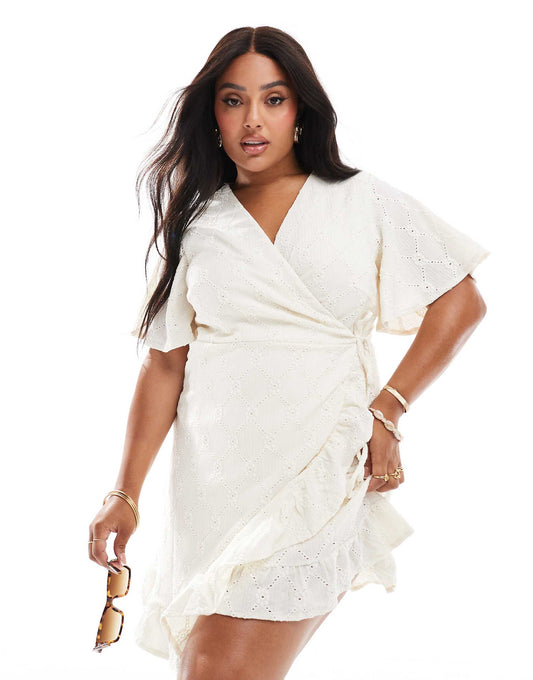 Curve Jersey Broderie Wrap Mini Dress